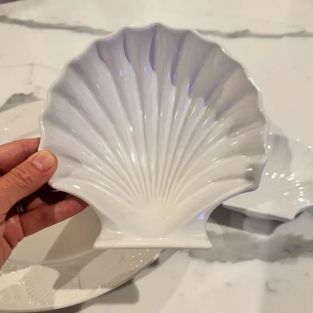 Vintage White Ceramic Seashell Serving Bundle - 3-Piece Platter & Shell Bowls